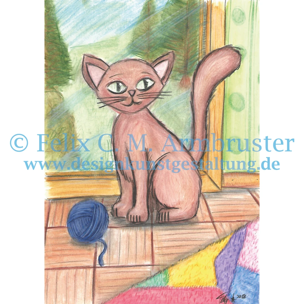 Buch-Illustration mit Aquarellfarbstiften - Katze vor Fenster